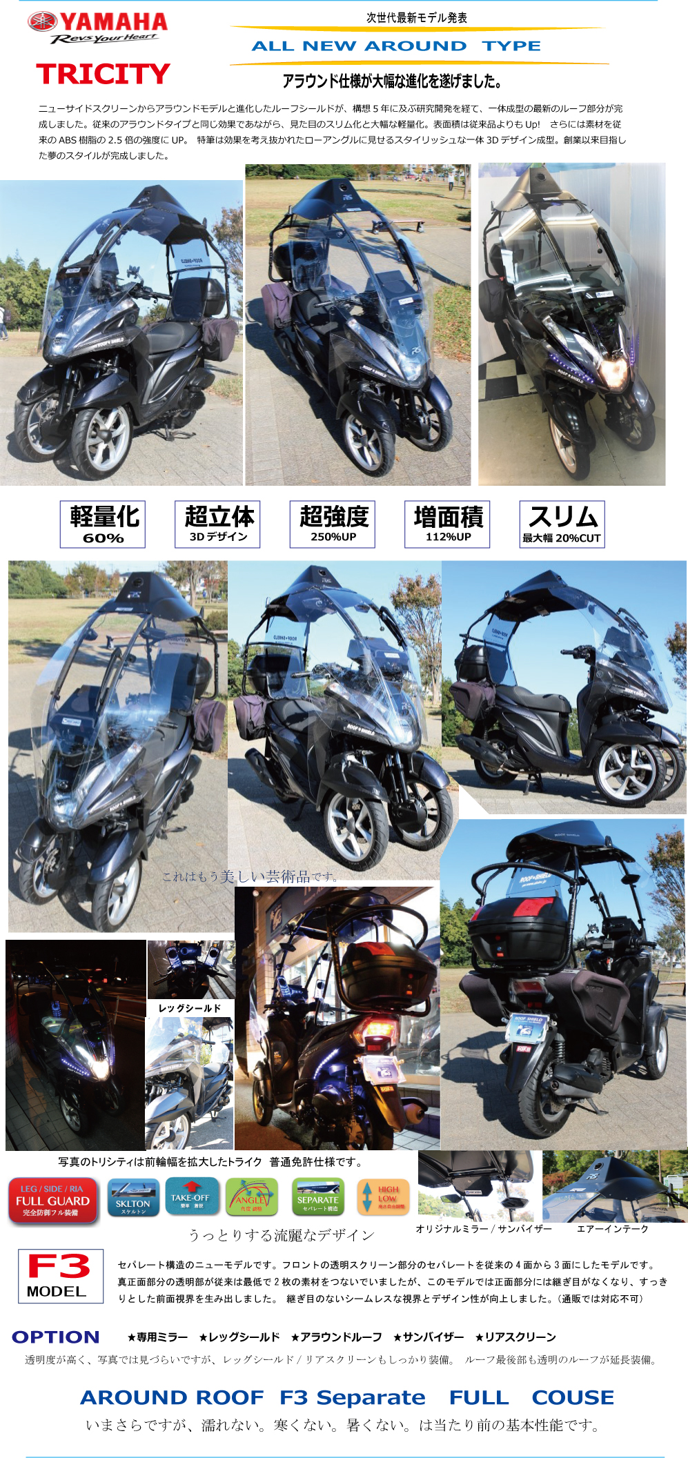 Scooter 〜125cc Roof Shield Universal Scooter & Motorcycle Roof Kit